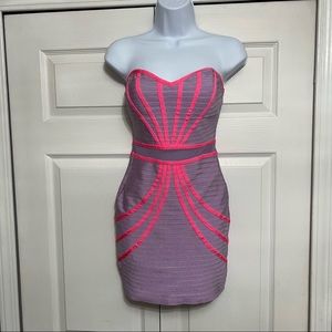 2B Bebe strapless purple and pink bandage dress
